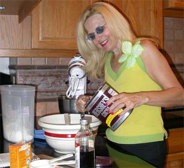 Suzanne making her "Disappearing Chocolate Cake."