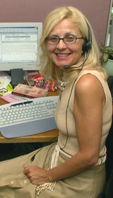 Suzanne at her desk.